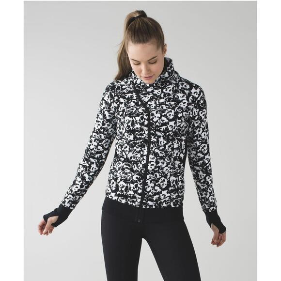 Lululemon Cozy Cuddle Up Jacket Black White Fleece High Collar Zip Jacket Size 2 - Picture 1 of 14